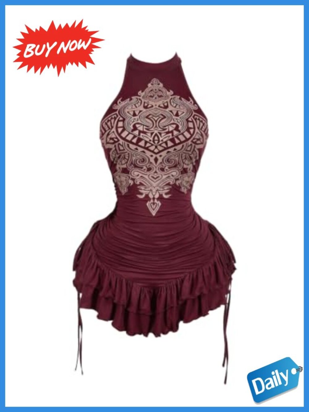 Y2K Halter Mini Dress Ruffle Layered Open Back High Stretch Summer Party